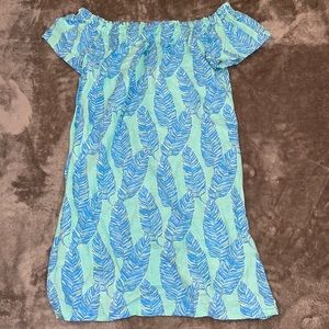 Vineyard Vines palm print off the shoulder linen dress